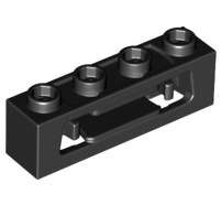 Lego alkatrész - Black Brick, Modified 1x4 with Inside Clips (Disk Shooter)