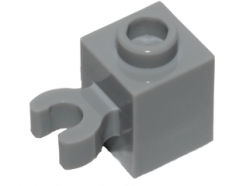 Lego alkatrész - Light Bluish Gray Brick, Modified 1 x 1 with Clip Vertical (open O clip) - Hollow Stud