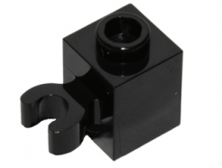 Lego alkatrész - Black Brick, Modified 1x1 with Clip Vertical (open O clip) - Hollow Stud
