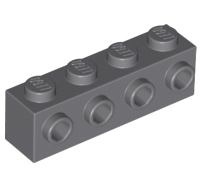 Lego alkatrész - Dark Bluish Gray Brick, Modified 1x4 with 4 Studs on 1 Side
