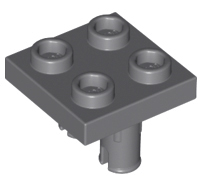 Lego alkatrész - Dark Bluish Gray Plate, Modified 2x2 with Pins on Bottom