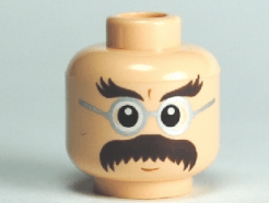 Lego alkarész - Minifig, Head Glasses with Bushy Moustache and Eyebrows Pattern (HP Flitwick) - Blocked Open Stud