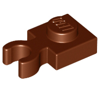 Lego alkatrész - Reddish Brown Plate, Modified 1x1 with Clip Vertical - Type 4 (thick open O clip)