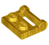 Lego alkatrész - Pearl Gold Plate, Modified 1x2 with Handle on Side - Closed Ends