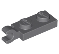 Lego alkatrész - Dark Bluish Gray Plate, Modified 1x2 with Clip Horizontal on End