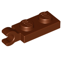 Lego alkatrész - Reddish Brown Plate, Modified 1x2 with Clip Horizontal on End