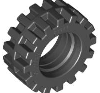 Lego alkatrész - Black Tire 15mm D. x 6mm Offset Tread Small - Band Around Center of Tread