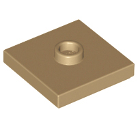 Lego alkatrész - Dark Tan Plate, Modified 2x2 with Groove and 1 Stud in Center (Jumper)