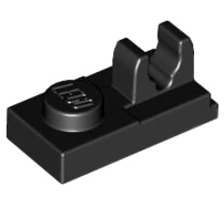 Lego alkatrész - Black Plate, Modified 1x2 with Clip on Top