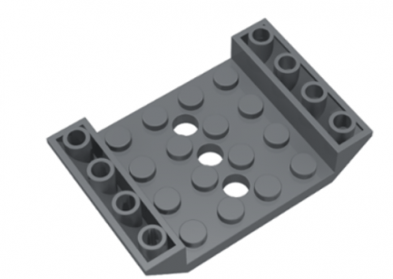 Lego alkatrész - Dark Bluish Gray Slope, Inverted 45 6 x 4 Double with 4 x 4 Cutout and 3 Holes