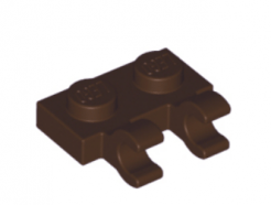 LEGO alkatrész - Dark Brown Plate, Modified 1 x 2 with Clips Horizontal (thick open O clips)