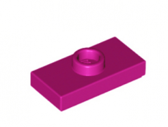 LEGO alkatrész - Magenta Plate, Modified 1 x 2 with 1 Stud with Groove and Bottom Stud Holder (Jumper)