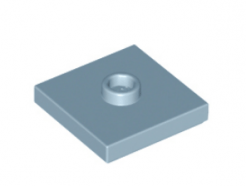 LEGO alkatrész - Sand Blue Plate, Modified 2 x 2 with Groove and 1 Stud in Center (Jumper)